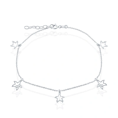Simona Sterling Silver Dangling Starfish Cut-out Anklet