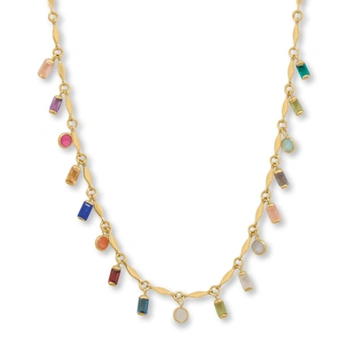 Liv Oliver 18k Gold Multi Shape Gemstone Charm Necklace In Silver