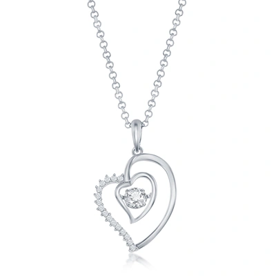 Simona Sterling Silver Double Heart Dancing Cz Pendant