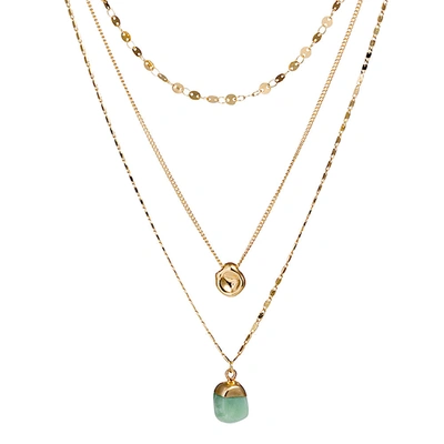Liv Oliver 18k Gold Multi Layer Necklace In Green