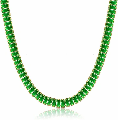 Liv Oliver 18k Gold Green Cz Tennis Necklace