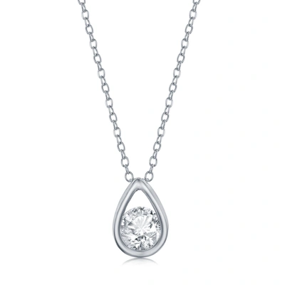 Simona Sterling Silver Pearshaped Necklace W/round 'april Birthstone' Gem - White Topaz