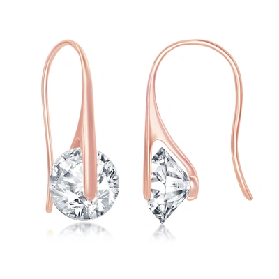 Simona Sterling Silver Spinning Round Cz Necklace And Earring Set - Rose Gold Plated In Pink