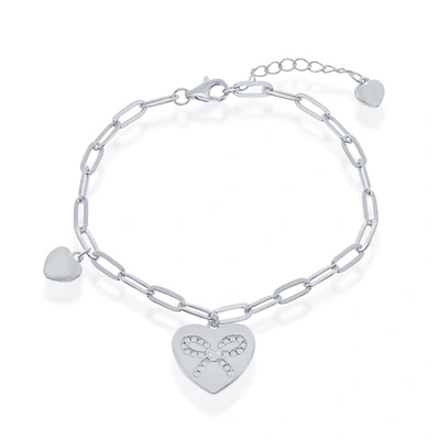 Simona Sterling Silver Heart With Cz Ribbon Paperclip Bracelet