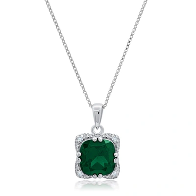 Nicole Miller Sterling Silver Cushion Cut Gemstone Square Pendant Necklace And Created White Sapphire Accents On 1 In Green