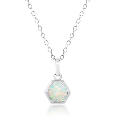 Nicole Miller Sterling Silver Round Gemstone Hexagon Pendant Necklace On 18 Inch Chain