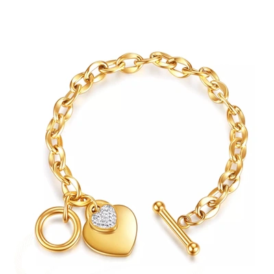 Liv Oliver 18k Gold Heart Charm Embellished Bracelet