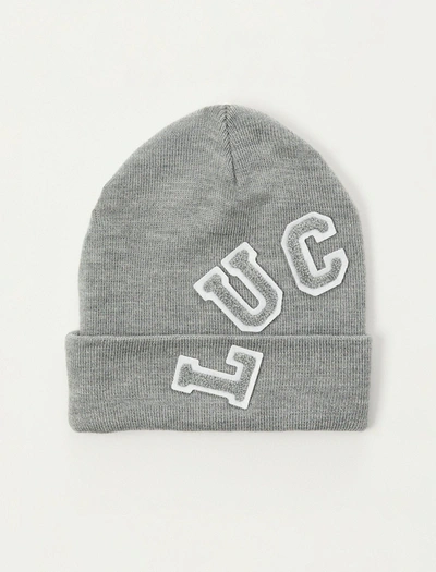 Lucky Brand Lucky Patch Letter Beanie In Grey