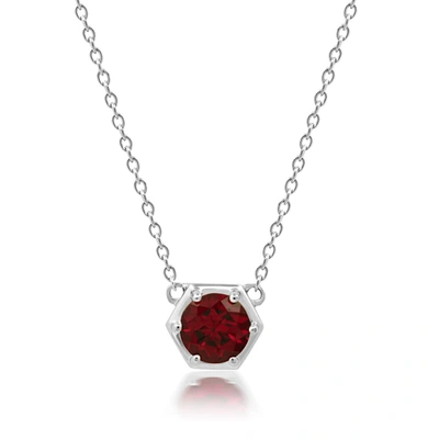 Nicole Miller Sterling Silver Round Gemstone Hexagon Stationary Pendant Necklace On 18 Inch Chain