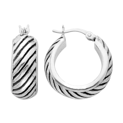 A & M Sterling Silver Slashed Hoop Earrings