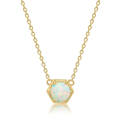 Nicole Miller 14k Yellow Gold Overlay Over Sterling Silver Round Gemstone Hexagon Stationary Pendant Necklace On 1