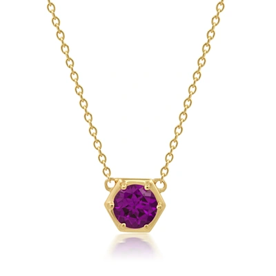 Nicole Miller 14k Yellow Gold Overlay Over Sterling Silver Round Gemstone Hexagon Stationary Pendant Necklace On 1 In Purple