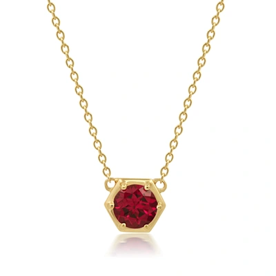 Nicole Miller 14k Yellow Gold Overlay Over Sterling Silver Round Gemstone Hexagon Stationary Pendant Necklace On 1