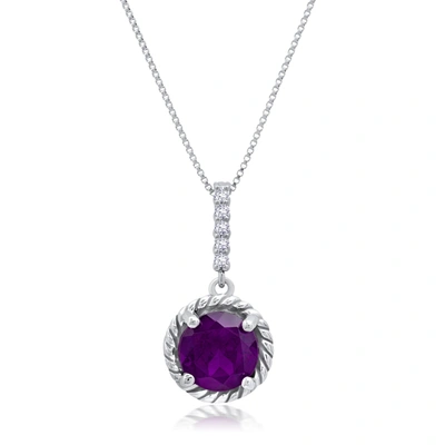 Nicole Miller Sterling Silver Round Cut Gemstone Roped Halo Pendant Necklace And Created White Sapphire Accents On In Purple