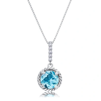 Nicole Miller Sterling Silver Round Cut Gemstone Roped Halo Pendant Necklace And Created White Sapphire Accents On In Blue