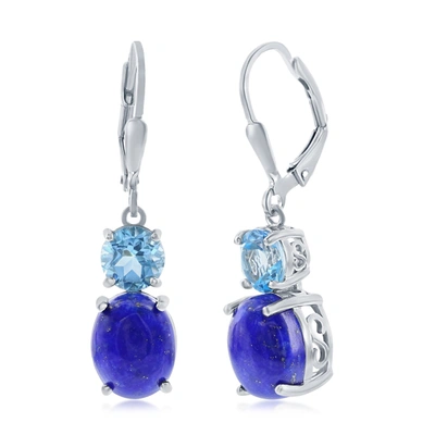 Simona Sterling Silver Oval Lapis & Round Gem Earrings - Blue Topaz