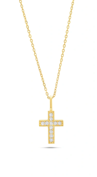 Nicole Miller 14k White Or Yellow Gold Cross Pendant Necklace With Cubic Zirconia And 18 Inch Adjustable Chain In Silver