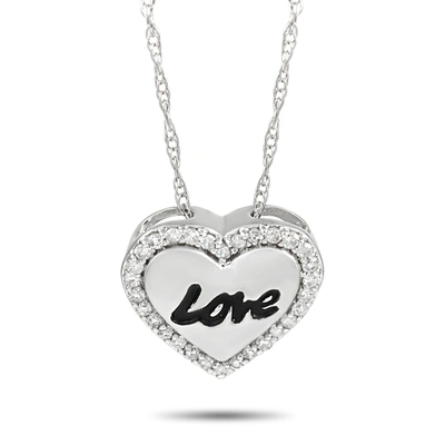 Non Branded Lb Exclusive 14k White Gold 0.10 Ct Diamond Love Heart Pendant Necklace In Silver