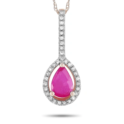 Non Branded Lb Exclusive 14k Rose Gold 0.09 Ct Diamond And Ruby Pendant Necklace In Silver