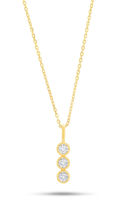 Nicole Miller 14k White Or Yellow Gold 3 Stone Pendant Necklace With Cubic Zirconia And 18 Inch Adjustable Chain In Silver