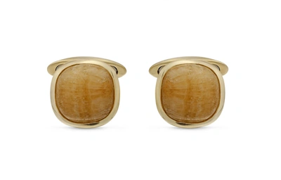 Monary Yellow Lace Agate Stone Cufflinks In 14k Yellow Gold Plated Sterling Silver In Brown