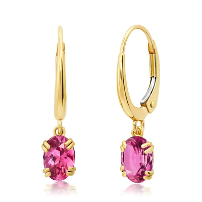 Nicole Miller 10k White Or Yellow Gold Oval  Cut 6x4mm Gemstone Dangle Lever Back Earrings For Women With Push Bac In Pink
