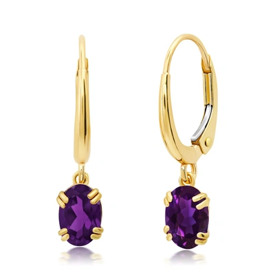 Nicole Miller 10k White Or Yellow Gold Oval  Cut 6x4mm Gemstone Dangle Lever Back Earrings For Women With Push Bac In Purple