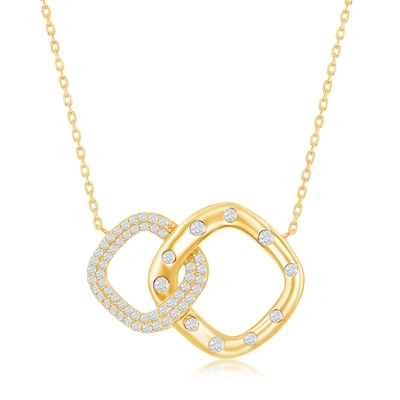 Simona Sterling Silver Micro Pave Cz Interlocking Diamond-shaped Necklace In Gold