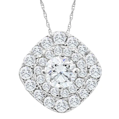 Pompeii3 2 1/4ct Tw Diamond (1ct Center) Cushion Halo Pendant White Gold Necklace