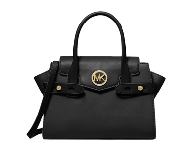 Michael Kors Carmen   Leather Medium Fla Satchel Shoulder Bag In Black