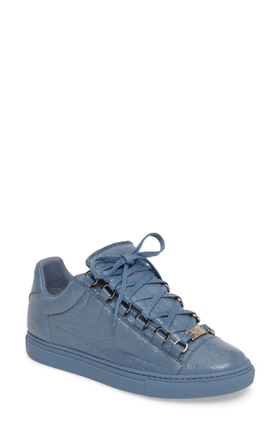 Balenciaga Crinkled Leather Lace-up Sneakers In Blue Leather
