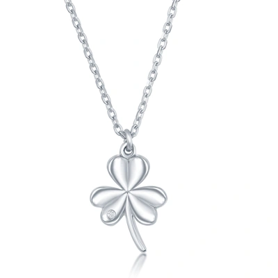 Simona Sterling Silver 0.0075cttw Diamond Three Leaf Clover Necklace