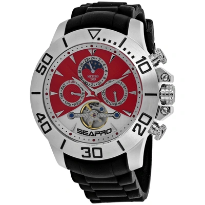 Seapro Men's Red And White Dial Watch In Black
