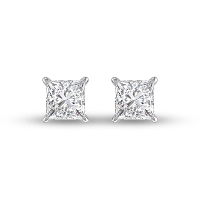 Lab Grown Diamonds Lab Grown 1/2 Ctw Princess Cut Solitaire Diamond Earrings In 14k White Gold In Silver