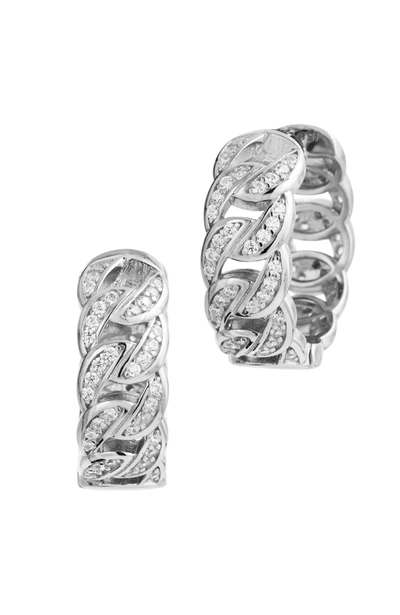 Savvy Cie Jewels Vermeil Chain Link Cz Hoop In Silver