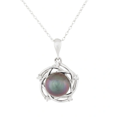 Splendid Pearls 14k White Gold Diamond Tahitian Pearl Pendant In Silver