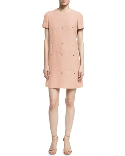 Valentino Short-sleeve Scalloped Rockstud Dress In Blush