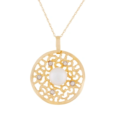 Splendid Pearls 14k Yellow Gold Medallion Pearl Pendant In White