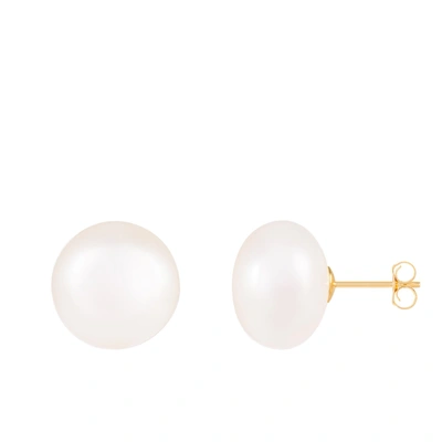 Splendid Pearls 14k Yellow Gold 13-14mm Freshwater Pearl Stud Earrings. In White