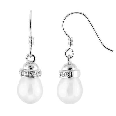 Splendid Pearls Dangling Shepherd Hook 7.5-8mm Pearl Earrings In White