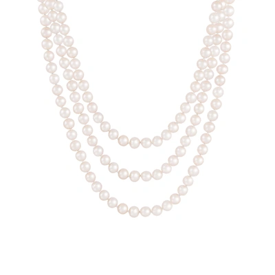 Splendid Pearls Endless Pink 80" Freshwater Pearl Necklace In White