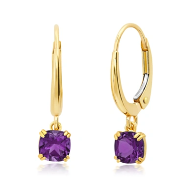 Nicole Miller 10k White Or Yellow Gold Cushion Cut 5mm Gemstone Dangle Lever Back Earrings With Push Backs In Purple