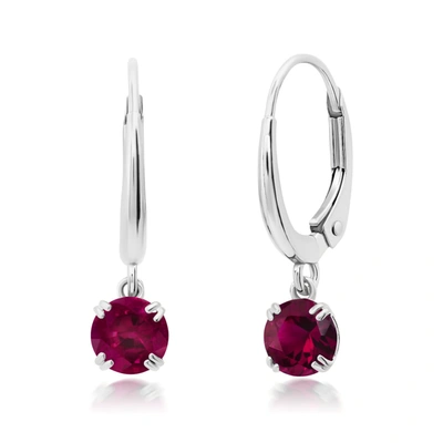 Nicole Miller 10k White Or Yellow Gold Round Cut 5mm Gemstone Dangle Lever Back Earrings With Push Backs In Pink