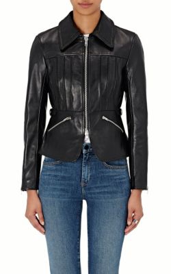 Alexander Wang Leather Jacket With Peplum In Jet | ModeSens