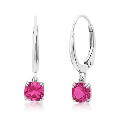 Nicole Miller 10k White Or Yellow Gold Cushion Cut 5mm Gemstone Dangle Lever Back Earrings With Push Backs In Pink