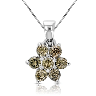 Vir Jewels 1/2 Cttw Champagne Diamond Cluster Composite Pendant Necklace 10k White Gold In Silver