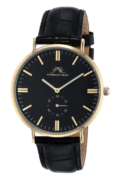 Porsamo Bleu Henry Men's Leather Gold And Black Watch