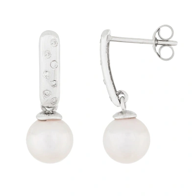 Splendid Pearls 14k White Gold Dangling Diamond Pearl Earrings