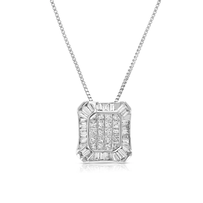 Vir Jewels 1/2 Cttw Princess And Baguette Diamond Composite Pendant Necklace 14k White Gold In Silver