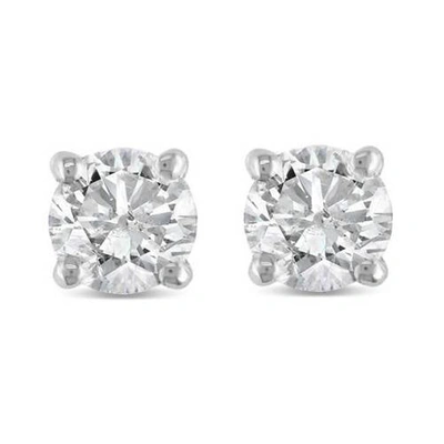 Pompeii3 1/2ct Round Diamond Studs Earrings In 14k White Or Yellow Gold Basket Setting In Silver
